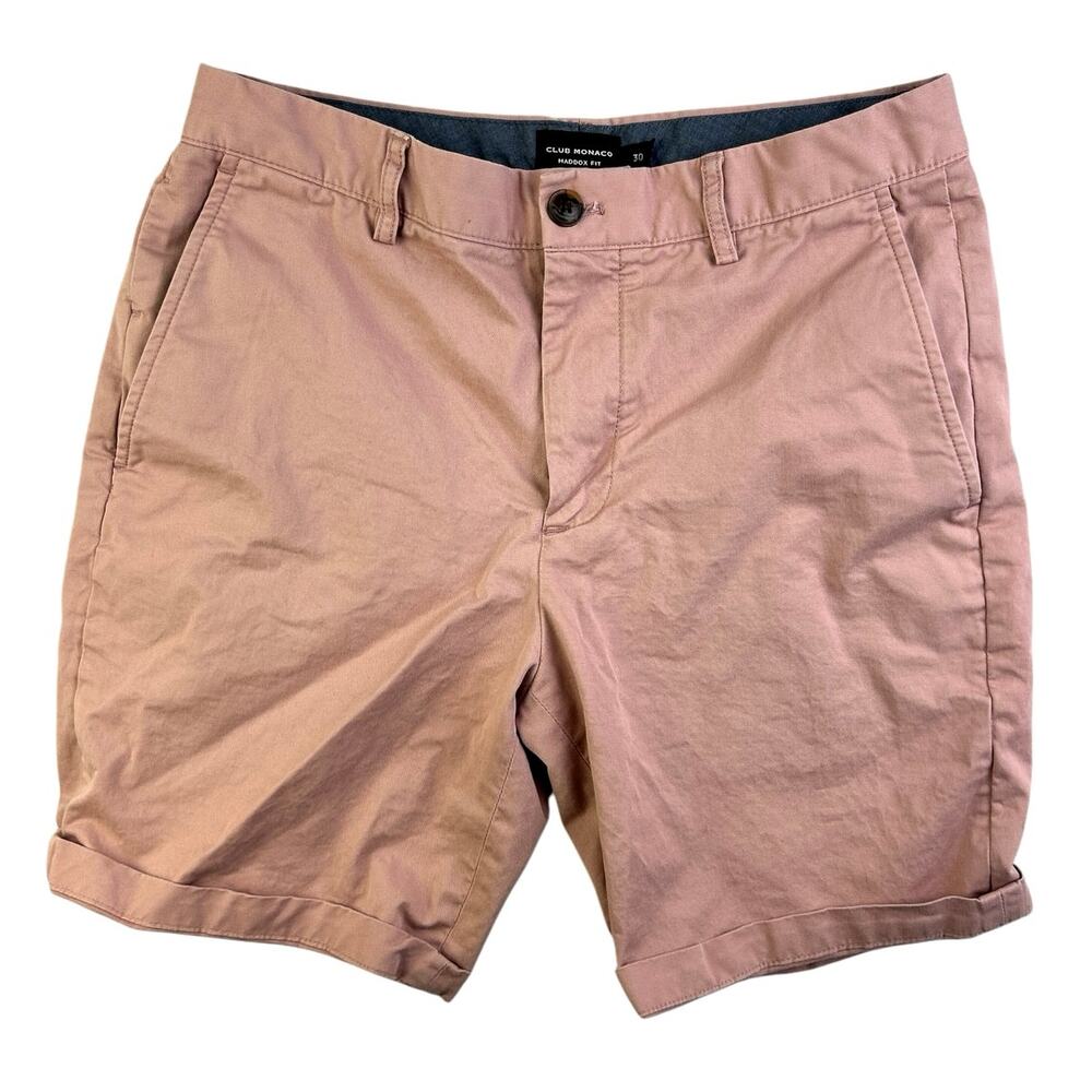 Club Monaco Maddox Fit Men's Pink Twill Mid Rise Straight Leg Casual Shorts 30